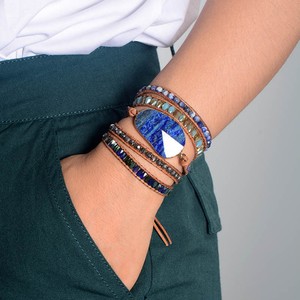 Natural Lapis Lazuli Leather Wrap <b>Bracelet</b> Multi Layer Beaded Women's Jewelry Gift <b>Boho</b> Style Handmade Fashion <b>Bracelet</b> - Product Image 4