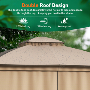 Gazebo de jardin extérieur 11x13 pieds, toit ventilé à double niveau avec moustiquaire et rideaux d'intimité, pavillon de jardin en acier - Product Image 4