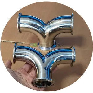 Sanitary Stainless Steel 3 Way Mirror Surface tri clamp Tee Tube Tri Clover Compatible Tee-Wye Tri Clamp Y Shape Elbow Fittings