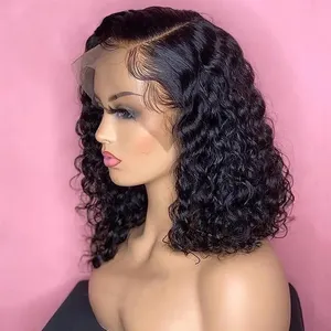 Cheap Peruvian Bob Wigs Human Hair Lace Front Deep Wave Hd Lace Frontal Wig Kinky Curly Short Bob Wigs For Black Women