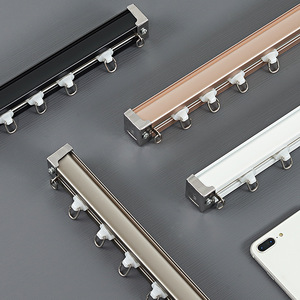 Rail de rideau en alliage d'aluminium blanc mat, noir, champagne, violet, or, fixation supérieure, guide silencieux avec crochets, design moderne - Product Image 1