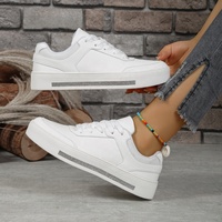 Chaussures décontractées blanches à semelle plate en TPR, baskets brodées à lacets pour femmes, chaussures de skate sportives à bout rond