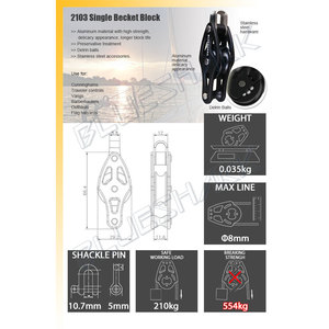 Rouleau pour bateau à voile/à roue unique Blue Shark 2103, diamètre de roue 28 mm, diamètre de fil 8 mm, en alliage d'aluminium, matériel marin - Product Image 3