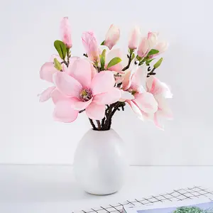 Directo de fábrica de peluche de alta calidad de flores de seda artificial magnolia flores madre para el hogar Decoración de la boda