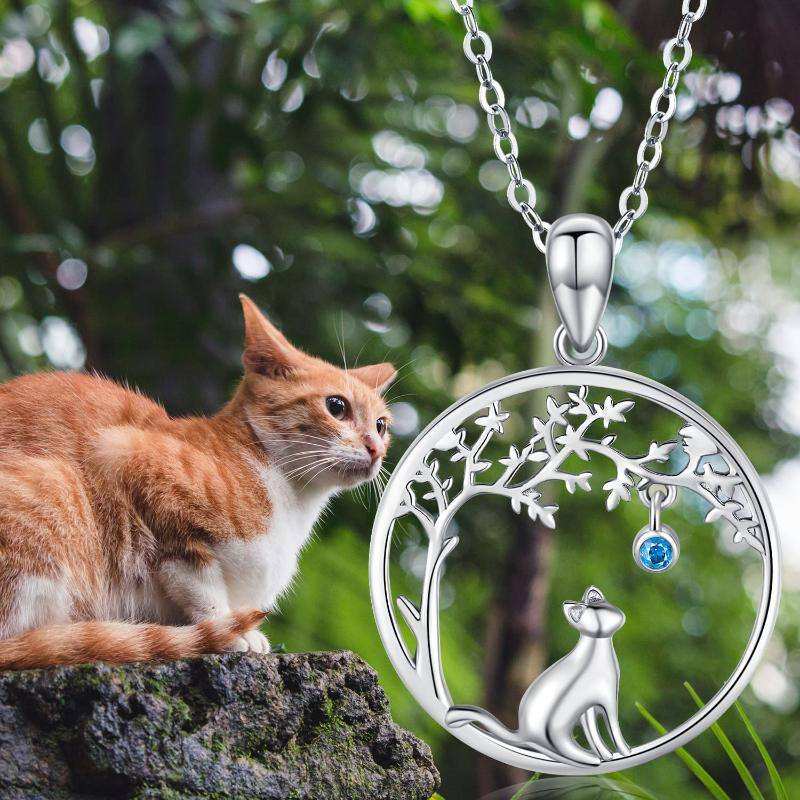 Factory Sale Cute Animal Jewelry 925 Sterling Silver Blue Zircon Tree of  Life Cat Pendant Necklace