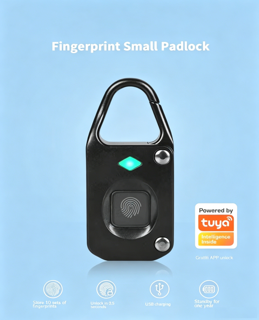 OEM ODM Portable Electronic Anti-theft Padlock Tuya APP Unlock Biometric Fingerprint Smart Lock for Backpack Drawer Gym Locker