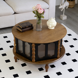 Mesa de Centro Redonda de Tres Puertas con Almacenamiento, Moderna, de Madera Enchapada, 31.5 Pulgadas, para Sala de Estar o Apartamento - Product Image 4