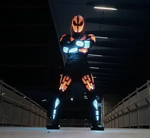 Kostum Robot LED dapat diprogram, warna penuh, kostum pakaian Stilt Walker, jaket lampu LED menyala dalam gelap, performa tari panggung