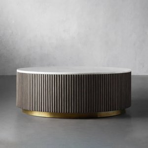 Bàn cà phê tròn tối giản hiện đại với cột Roman bằng đá cẩm thạch trắng và đế bằng đồng mang lại sự ổn định - Product Image 4