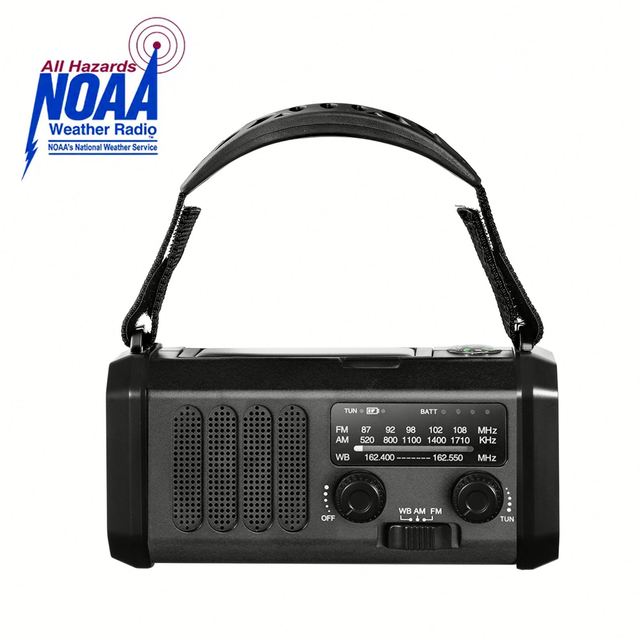 Portable NOAA Weather Radio10000mAh Battery Hand Crank Solar Radio with Flashlight for Outdoor and Emergency