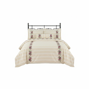 Juego de Funda Nórdica a Rayas de Algodón Auténtico con Bordado Floral, Comodidad y Estilo Premium - Product Image 2