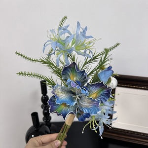 Nuevo Diseño de Ramo de Flores Artificiales de <span class=keywords><strong>Iris</strong></span> y Rosas en Azul y Morado para Decoración del Hogar, Decoración de Interiores en Maceta - Product Image 5