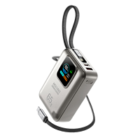 HSONE MH857A 20000mAh 45W Chargeur sans fil magnétique en alliage d'aluminium ultra fin, batterie externe avec écran TFT AI, double câble pour téléphone