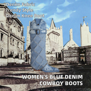 <span class=keywords><strong>Stivali</strong></span> alti al ginocchio da <span class=keywords><strong>donna</strong></span> in stile Cowboy inverno occidentale con tacco alto taglia 46 <span class=keywords><strong>blu</strong></span> Denim 20223 - Product Image 3