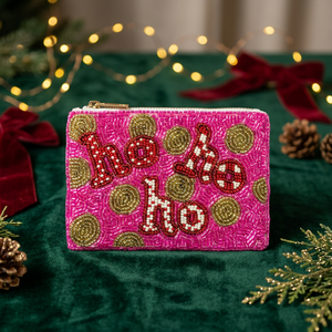 กระเป๋าเครื่องสำอางปักลาย Cotton Ho Ho Ho สีชมพู รูปทรงสี่เหลี่ยมวงกลมสีทอง ผลิตภัณฑ์ส่งเสริมการขายแฟชั่น - Product Image 2