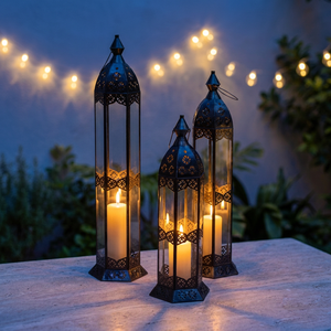 Wholesale Black Metal <b>Moroccan</b> Candle Holder Lanterns in Different Sizes for Home <b>Decoration</b> - Product Image 3