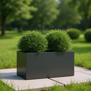 Vaso per Fiori in Acciaio Laminato a Freddo Antracite, Fioriera Quadrata Moderna Minimalista con Inserti Decorativi, Misura Media - Product Image 2