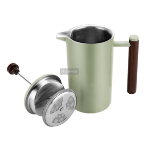 HIGHWIN Fournisseurs de <span class=keywords><strong>Café</strong></span> Peinture Vert Lac Poignée en Bambou Presse Française Personnalisée Presse à <span class=keywords><strong>Café</strong></span> en Acier Inoxydable à Double Paroi - Product Image 5