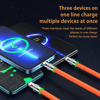 Câble USB 3 en 1, charge rapide 120W, type C pour IOS, micro USB, cordon de charge multi-prise, câble de charge avec lumière LED pour téléphone, tablette