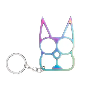 Portachiavi in lega di zinco con perno per timbratura di design semplice in metallo arcobaleno cartoon cat