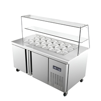 Refrigerador/Congelador Bajo Mostrador con Superficie de Trabajo de Acero Inoxidable, Pantalla de Vidrio y Ventilación Frontal