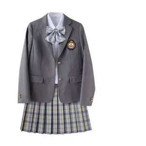 Hot Korean School Uniform Girls Jk Navy Sailor Suit For Women Japanese Cotton White Shirt + Plaid Straps Skirt custom