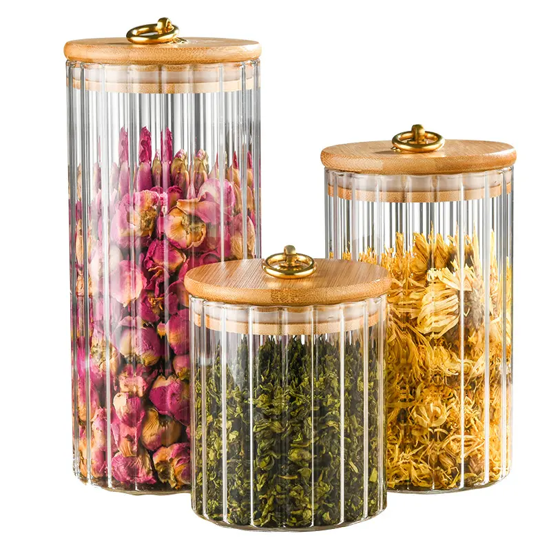 High borosilicate large glass pumpkin jars with bamboo wooden lids for kitchen