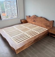 Lit king-size en bois de chêne moderne, style nordique, avec éclairage nocturne, lit king-size en bois de chêne d'origine avec rangement pour chambre à coucher