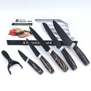 热卖专业厨师刀套装6件不锈钢菜刀套装带削皮器