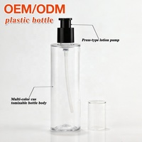 Botella de Loción Cilíndrica Transparente de PET de Lujo Minimalista con Bomba y Tapa Negras, Envase de Suero Recargable a Prueba de Fugas, Servicio OEM
