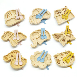 Juego de Vajilla Infantil de Bambú de Grado Alimenticio, Tazón de Silicona, Babero, Tenedor, Cuchara, Libre de BPA, Vajilla para Niños Pequeños, Regalo, Venta al por Mayor - Product Image 3