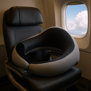 Oreiller de voyage confortable en mousse à mémoire de forme en U, noir et gris, soutien du cou pour avion, voiture, sommeil - Product Image 2