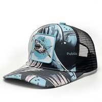 Casquette de baseball brodée motif animal - Broderie unique motif animal graffiti 100% coton maille 5 panneaux pour adulte été extérieur