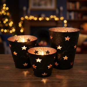 Sonnet Decor – Ensemble de 3 bougeoirs cylindriques en fer, faits à la main, impression numérique 1 couleur, résistants à la chaleur, décoration d'intérieur, modèle 2122 - Product Image 1