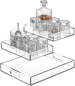 Wholesale <strong>Large</strong> Rectangle Clear Acrylic Serving <strong>Tray</strong> with Handles Breakfast Decorative Organizer for Coffee Table - Product Image 2