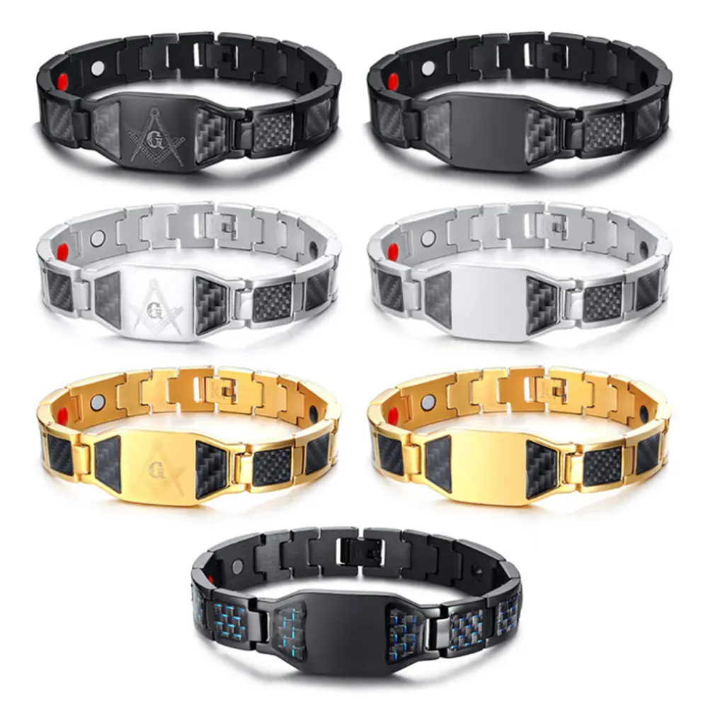 Hot Sale adjustable customizable stamp decompression radiation protection magnetic health energy ion bracelet For Father Gift