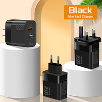 Cargador USB Rápido de 66W con Enchufe EU/US/UK, Adaptador de Pared con Salida PD de 20W para Teléfono Móvil y Portátil