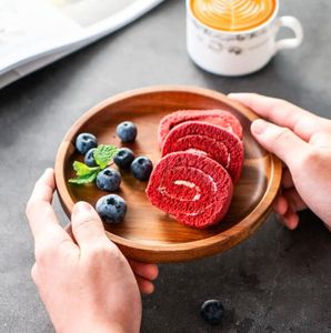Eco-Friendly Round 4 Pack Acacia Wood Dinner Tray Snack And Dessert <strong>Plate</strong> Set For Weddings And Parties - Product Image 5