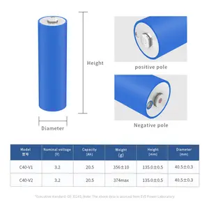EVE C40 20AH Lifepo4 Cylindrical Cell 32700 33140 Lifepo4 Power Bank Power Station 1000w Station Generator Lifepo4 Battery