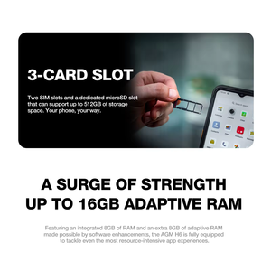 Agm H6 điện thoại di động Android 13 8 + 256GB 4900mAh Thiết kế mỏng Rugged di động 3 khe cắm thẻ nhớ điện thoại 50MP chính máy ảnh điện thoại thông minh - Product Image 4