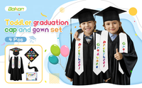 Gaun Wisuda TK Anak Laki-laki Perempuan Seragam Sarjana 3Pcs Set Seragam Wisuda Prasekolah Jubah Selendang dan Topi