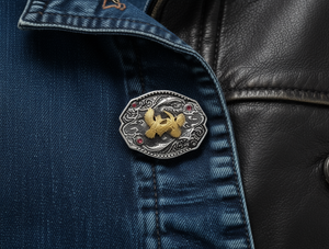 Bottone Grande in Argento 5.0cm Stile Vintage Annerito Decorato con Strass Circolari - Product Image 2