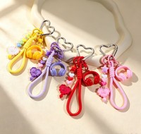 Porte-clés en cordon tressé, pendentif cœur étoile perlé avec breloque casque pour sac, vente en gros