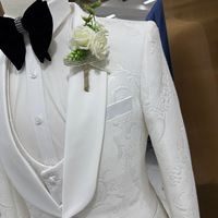 Costume de mariage décontracté trois pièces pour homme, coupe ajustée, fermeture éclair, col en V, tissu peigné, anti-rétrécissement, polyester/coton/soie
