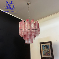 Lustre en verre rose givré multicouche de style médiéval français, suspension décorative pour villa, salle à manger, salon, entrée
