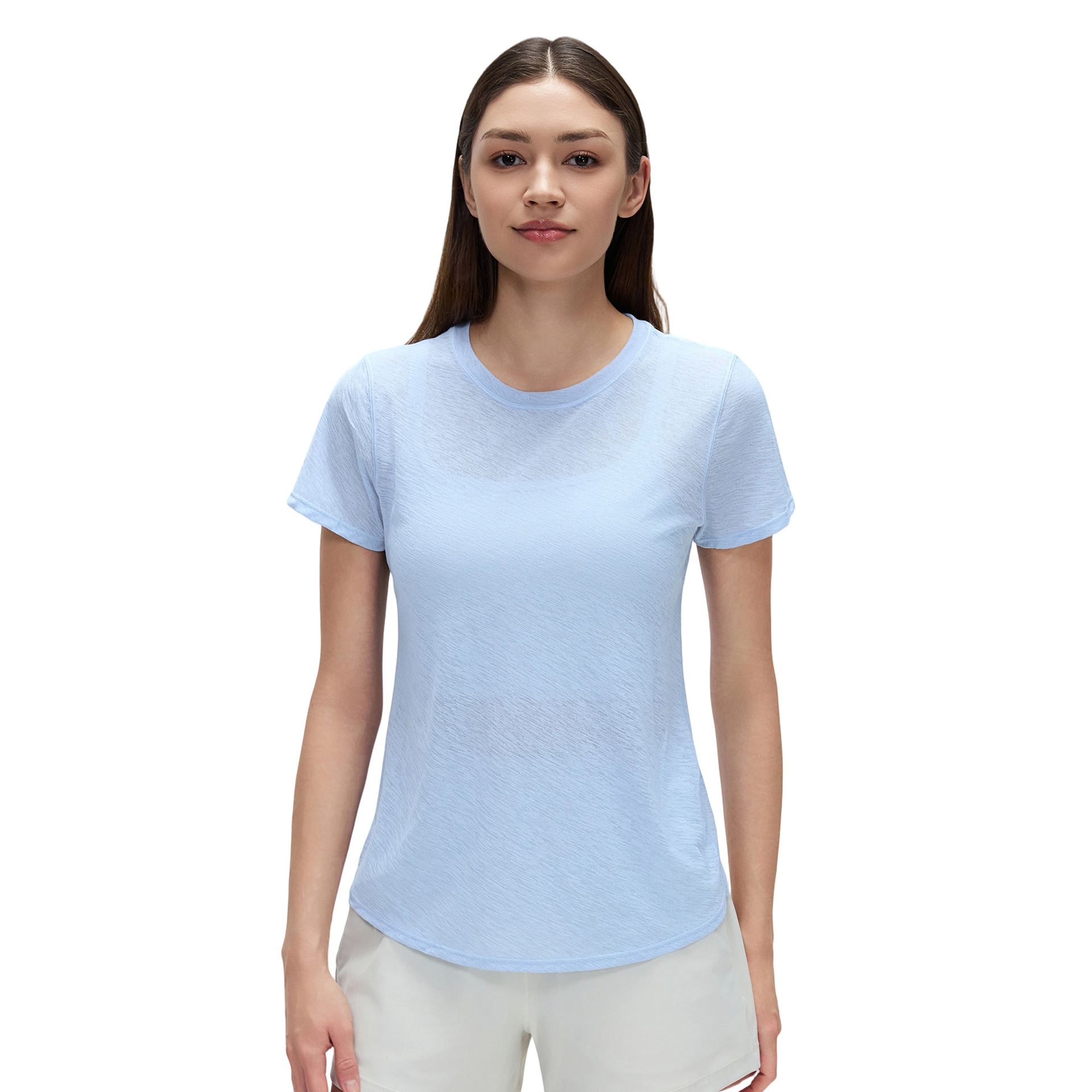 Womens Yoga Top Summer 100% Polyester Breathable Sports T-Shirt Lightweight Quick-Drying Fitness Short-Sleeve Solid