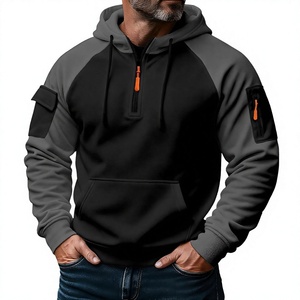 Sudadera con Capucha para Hombre, Cierre de Cremallera de 1/4, Manga Raglán, Color Sólido, Diseño Casual con Bolsillos, Transpirable, de Forro Polar, para Otoño - Product Image 4