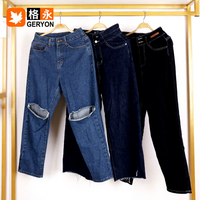 Geryon Vintage Winter Celana Jeans Wanita Ukuran Besar Model Kaki Lebar 45kg MOQ