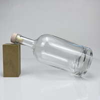 Bouteille en verre cylindrique transparente à base lourde, avec bouchon en liège, pour emballage de whisky et spiritueux, personnalisable en gros