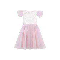 Robe de demoiselle d'honneur décontractée pour filles, à sequins scintillants, nœud au dos, imprimée, avec strass sur le devant, manches courtes, en tulle multicouche dégradé rose